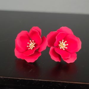 Red 3 Dimensional Flower Earrings
